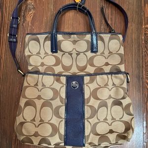 Coach Signature Fold over Messenger Blue and Tan